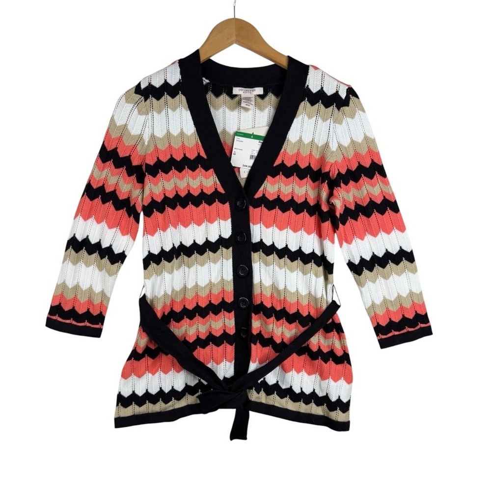 NWT Covington Petite Small Womens Chevron Buttton Up Cardigan Multicolor